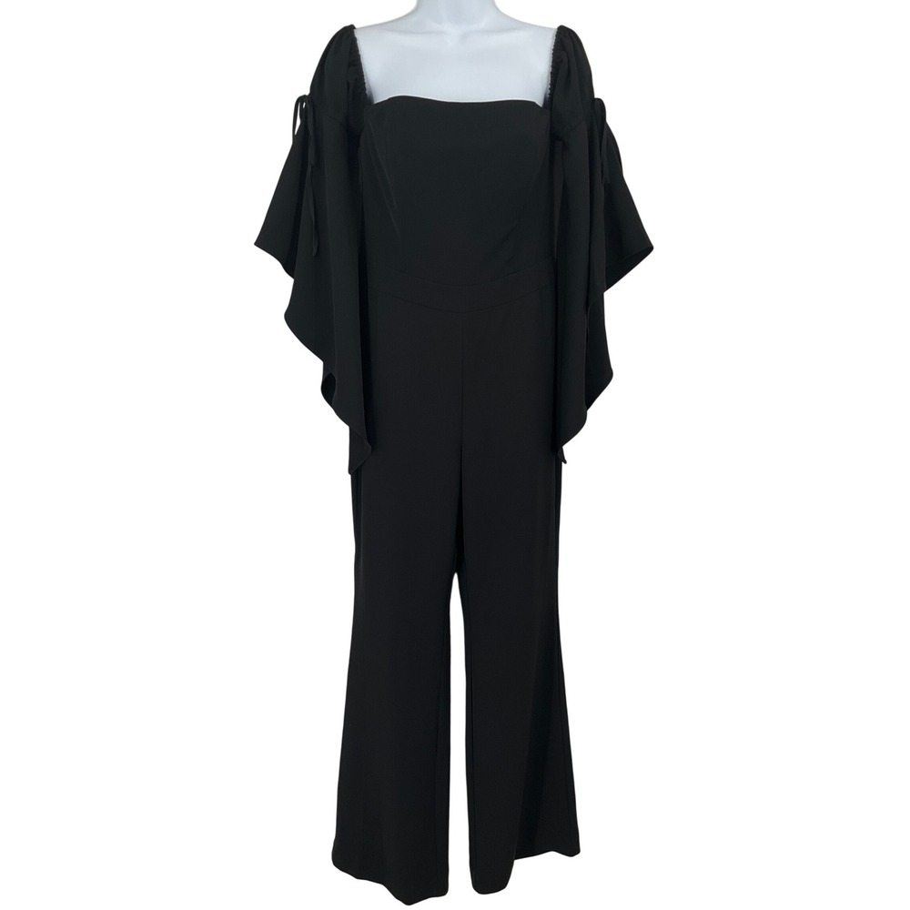 WHBM Jumpsuit Women 4 Black Flutter Sleeve Wide Leg Cocktail Wedding Guest